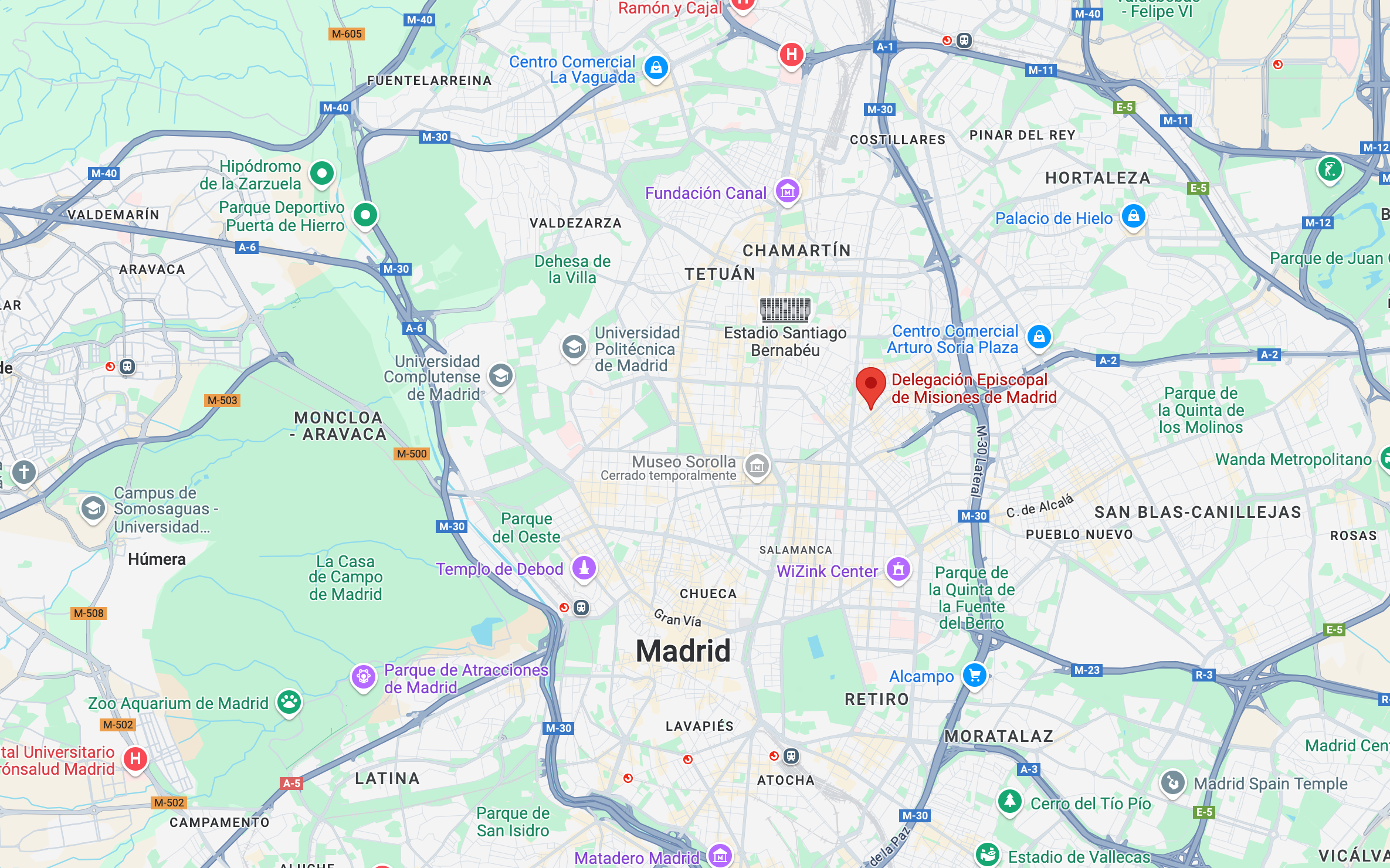 Localización de la delegación de misiones de Madrid en Google Maps